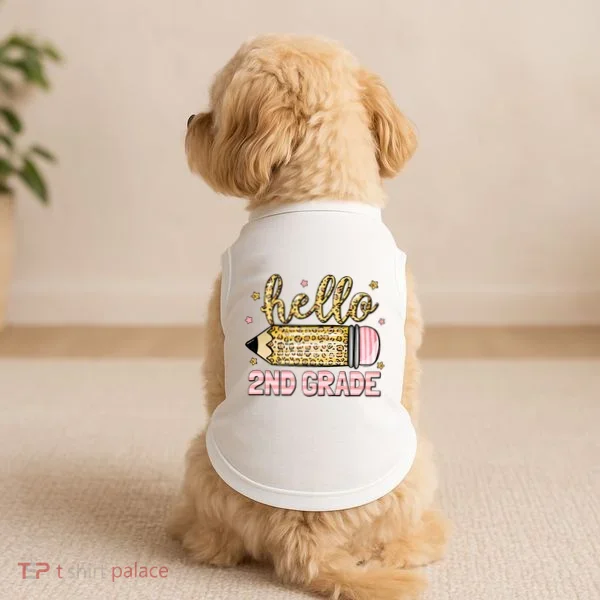 Back To School Hello Second 2nd Grade Leopard Pencil Girl Doggie Tank