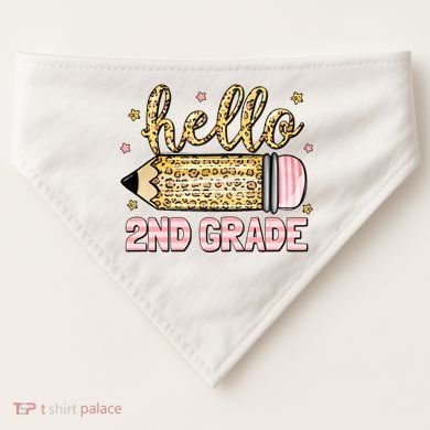Back To School Hello Second 2nd Grade Leopard Pencil Girl USA-Made Doggie Bandana