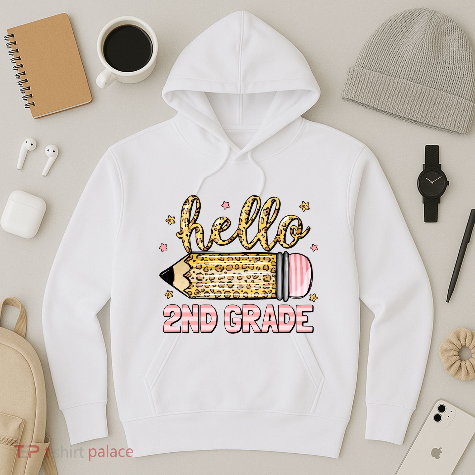 Back To School Hello Second 2nd Grade Leopard Pencil Girl Hoodie