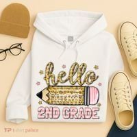 Back To School Hello Second 2nd Grade Leopard Pencil Girl Hoodie thumb 4
