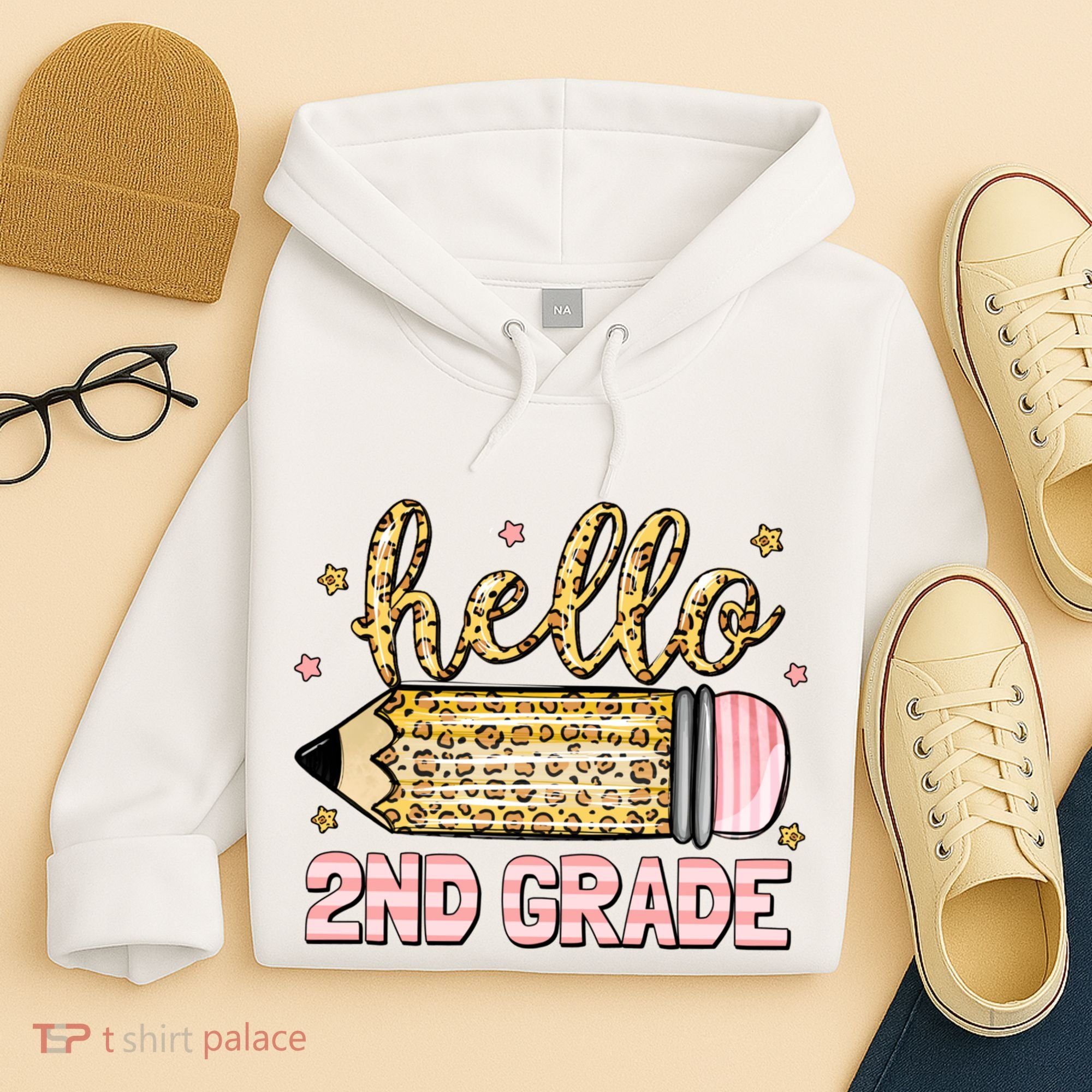 Back To School Hello Second 2nd Grade Leopard Pencil Girl Hoodie
