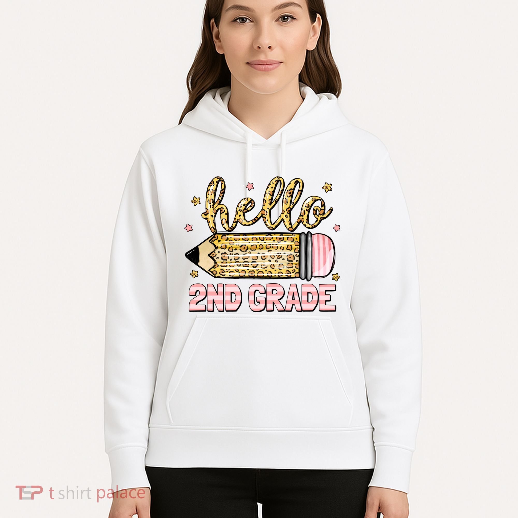 Back To School Hello Second 2nd Grade Leopard Pencil Girl Hoodie