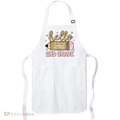 Back To School Hello Second 2nd Grade Leopard Pencil Girl Apron