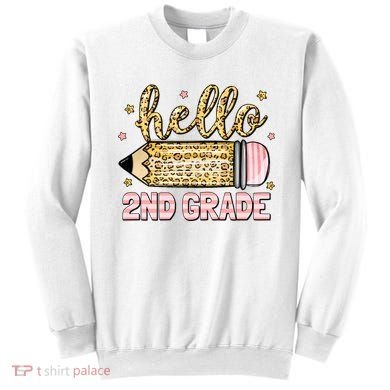 Back To School Hello Second 2nd Grade Leopard Pencil Girl Sweatshirt