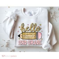 Back To School Hello Second 2nd Grade Leopard Pencil Girl Sweatshirt thumb 2