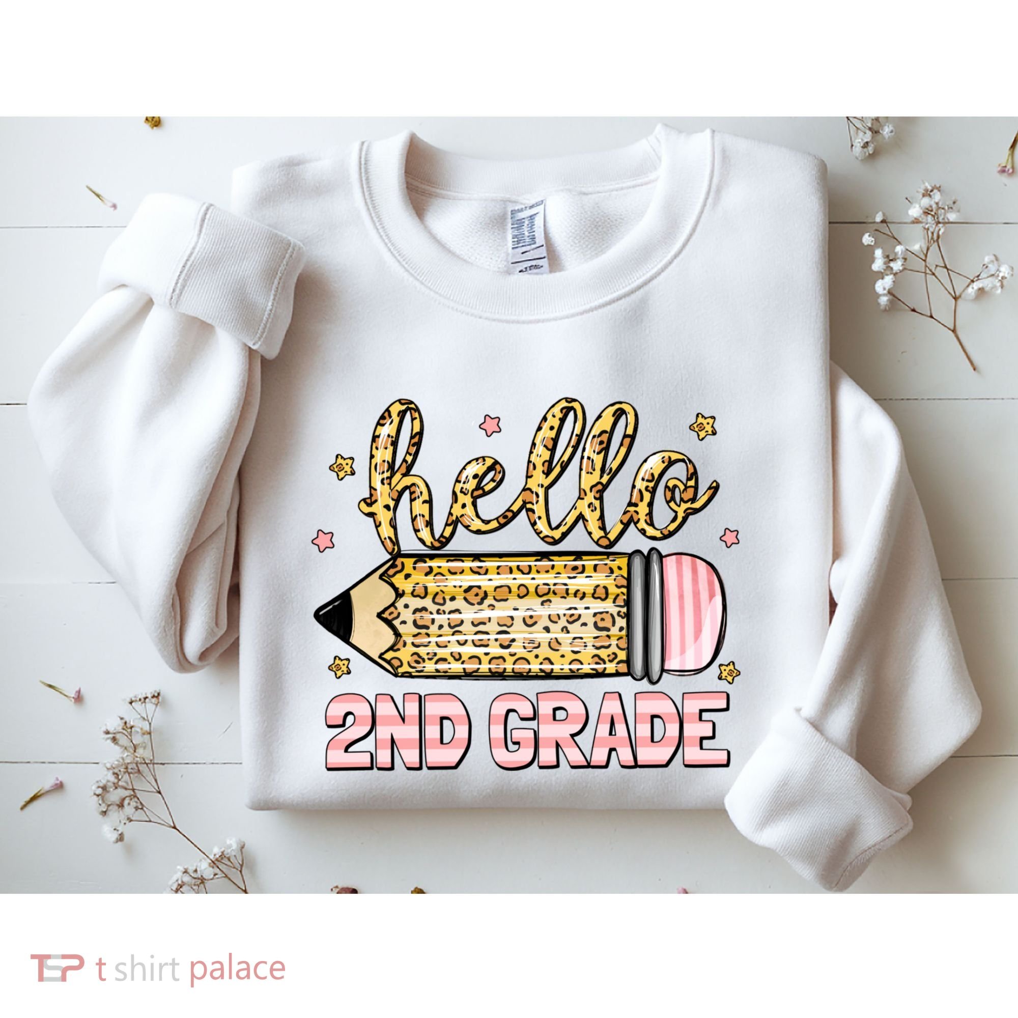 Back To School Hello Second 2nd Grade Leopard Pencil Girl Sweatshirt