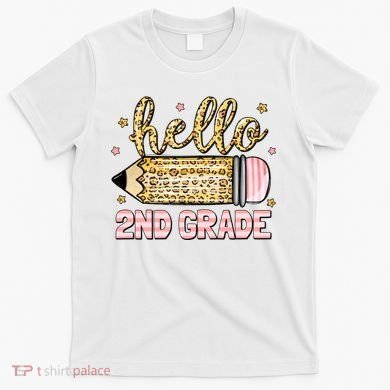 Back To School Hello Second 2nd Grade Leopard Pencil Girl T-Shirt