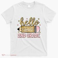Back To School Hello Second 2nd Grade Leopard Pencil Girl T-Shirt thumb 0