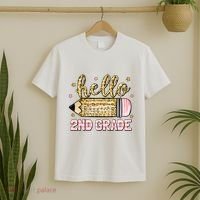 Back To School Hello Second 2nd Grade Leopard Pencil Girl T-Shirt thumb 2