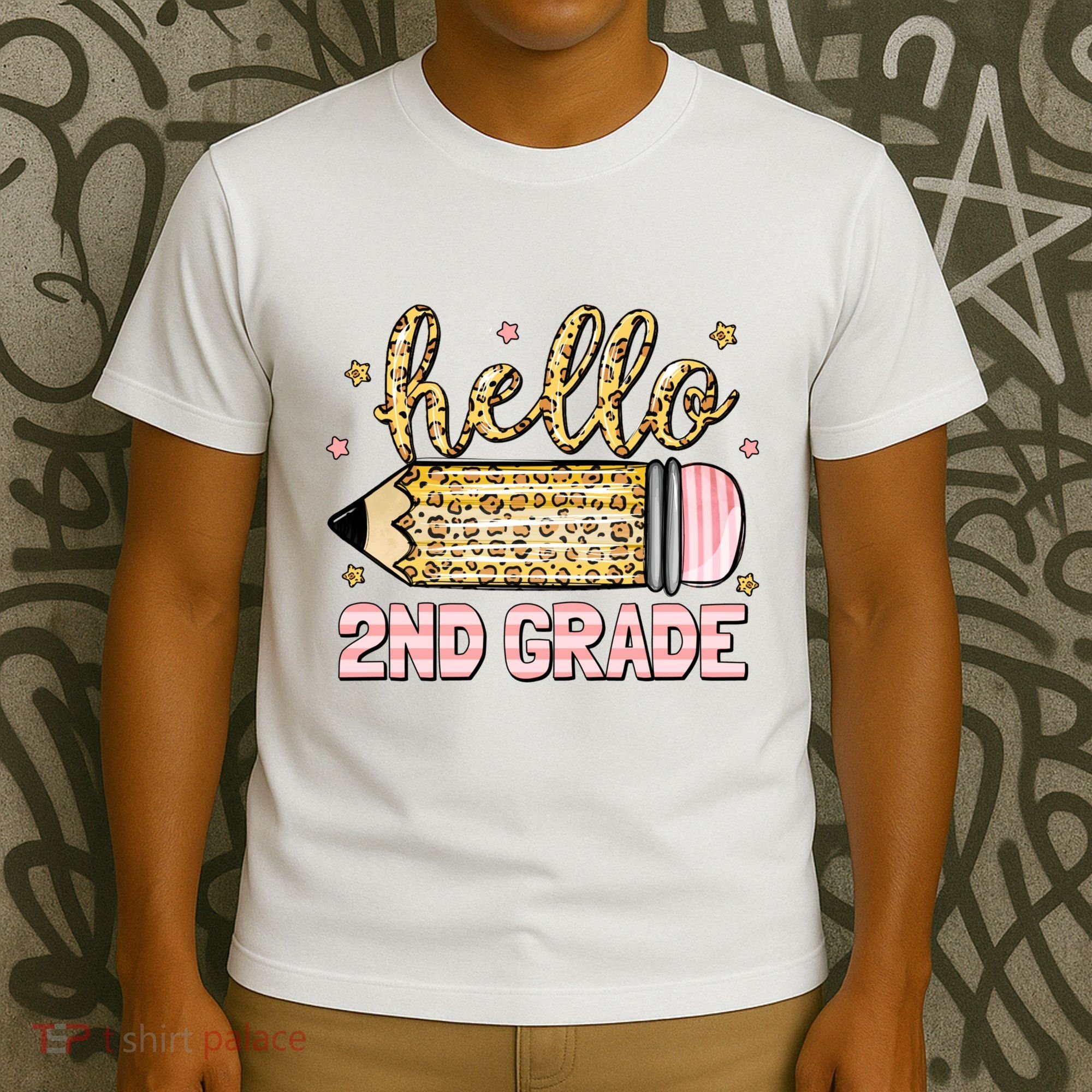 Back To School Hello Second 2nd Grade Leopard Pencil Girl T-Shirt