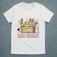 Back To School Hello Second 2nd Grade Leopard Pencil Girl T-Shirt thumb 5