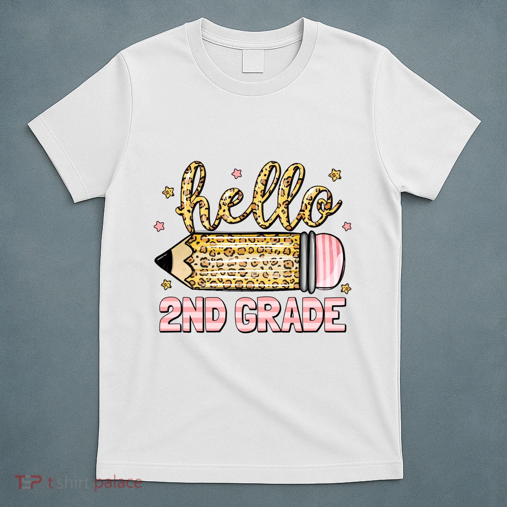 Back To School Hello Second 2nd Grade Leopard Pencil Girl T-Shirt