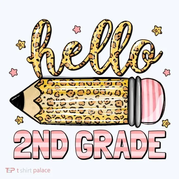 Back To School Hello Second 2nd Grade Leopard Pencil Girl Button