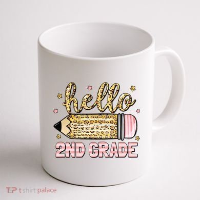 Back To School Hello Second 2nd Grade Leopard Pencil Girl Coffee Mug back