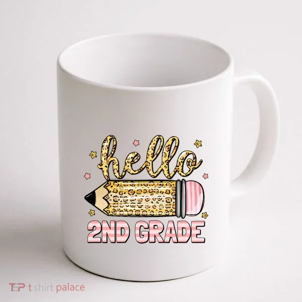 Back To School Hello Second 2nd Grade Leopard Pencil Girl Coffee Mug