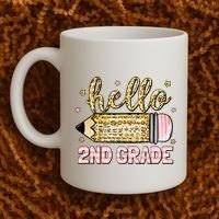 Back To School Hello Second 2nd Grade Leopard Pencil Girl Coffee Mug thumb 2