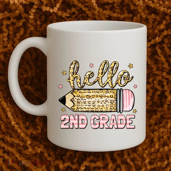 Back To School Hello Second 2nd Grade Leopard Pencil Girl Coffee Mug
