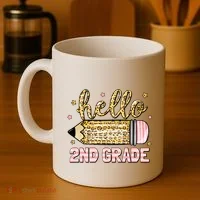 Back To School Hello Second 2nd Grade Leopard Pencil Girl Coffee Mug thumb 4