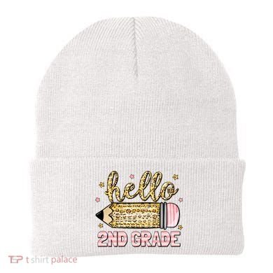 Back To School Hello Second 2nd Grade Leopard Pencil Girl Beanie