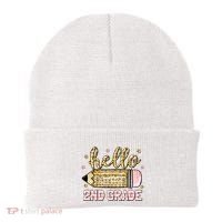 Back To School Hello Second 2nd Grade Leopard Pencil Girl Beanie thumb 0