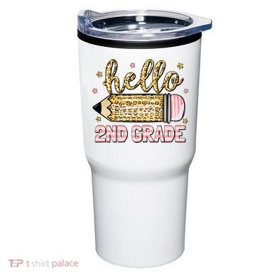 Back To School Hello Second 2nd Grade Leopard Pencil Girl Tumbler