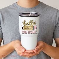 Back To School Hello Second 2nd Grade Leopard Pencil Girl Tumbler thumb 2