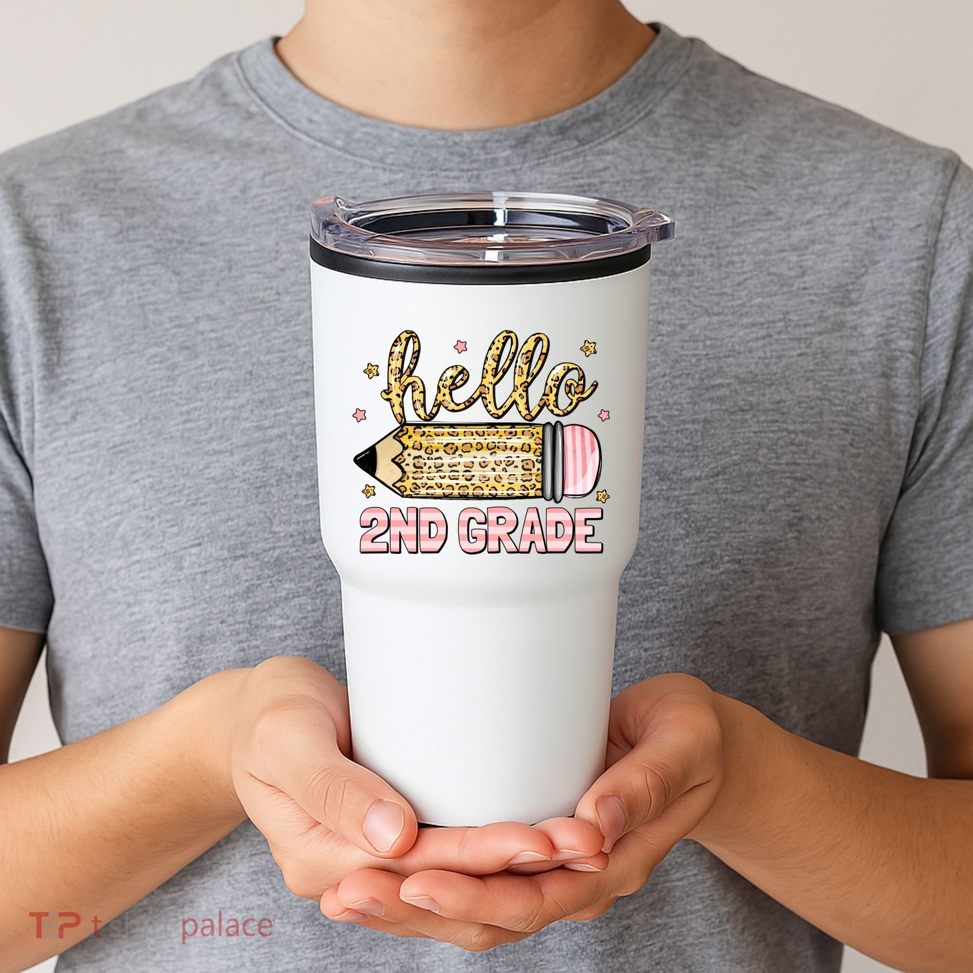 Back To School Hello Second 2nd Grade Leopard Pencil Girl Tumbler
