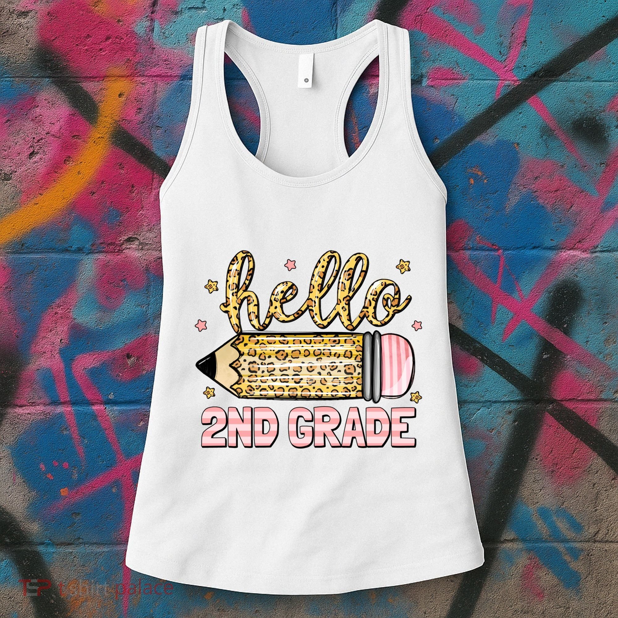 Back To School Hello Second 2nd Grade Leopard Pencil Girl Women's Tank Top