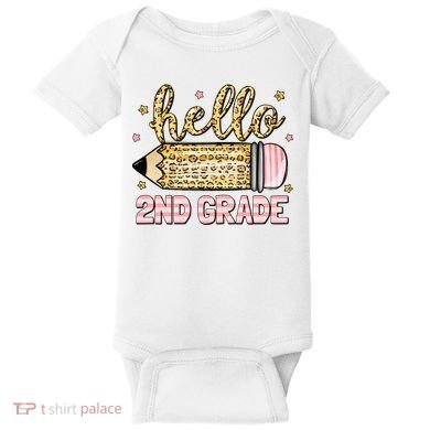 Back To School Hello Second 2nd Grade Leopard Pencil Girl Baby Bodysuit