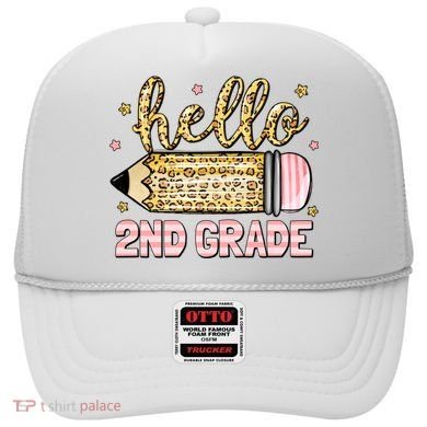Back To School Hello Second 2nd Grade Leopard Pencil Girl Hat