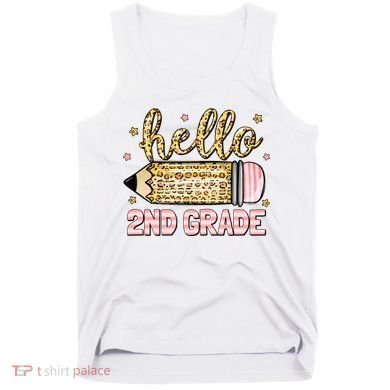 Back To School Hello Second 2nd Grade Leopard Pencil Girl Tank Top