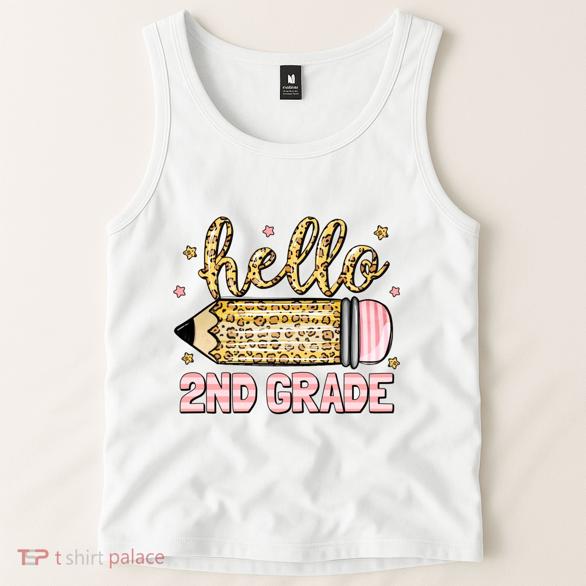 Back To School Hello Second 2nd Grade Leopard Pencil Girl Tank Top