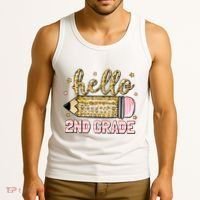 Back To School Hello Second 2nd Grade Leopard Pencil Girl Tank Top thumb 3