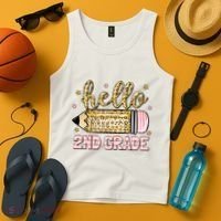 Back To School Hello Second 2nd Grade Leopard Pencil Girl Tank Top thumb 4