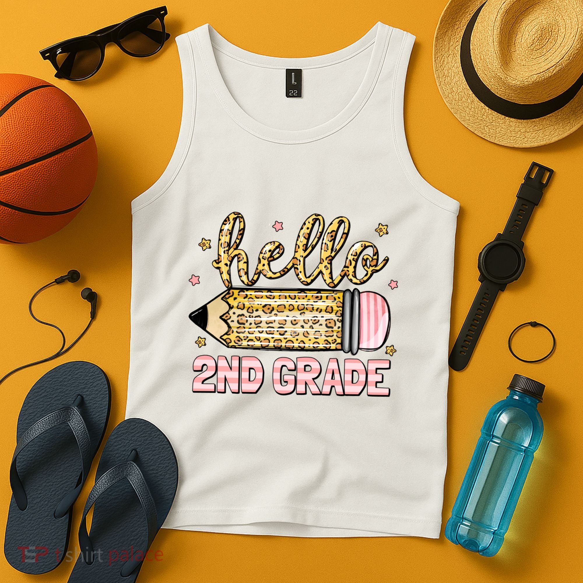 Back To School Hello Second 2nd Grade Leopard Pencil Girl Tank Top