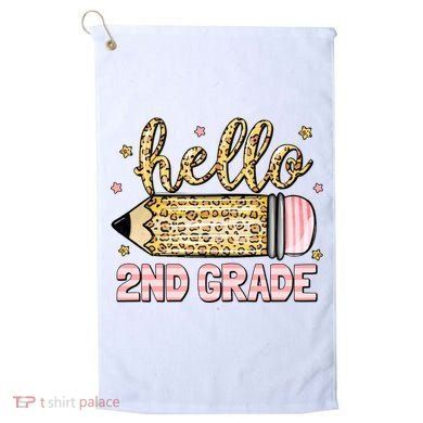 Back To School Hello Second 2nd Grade Leopard Pencil Girl Golf Towel