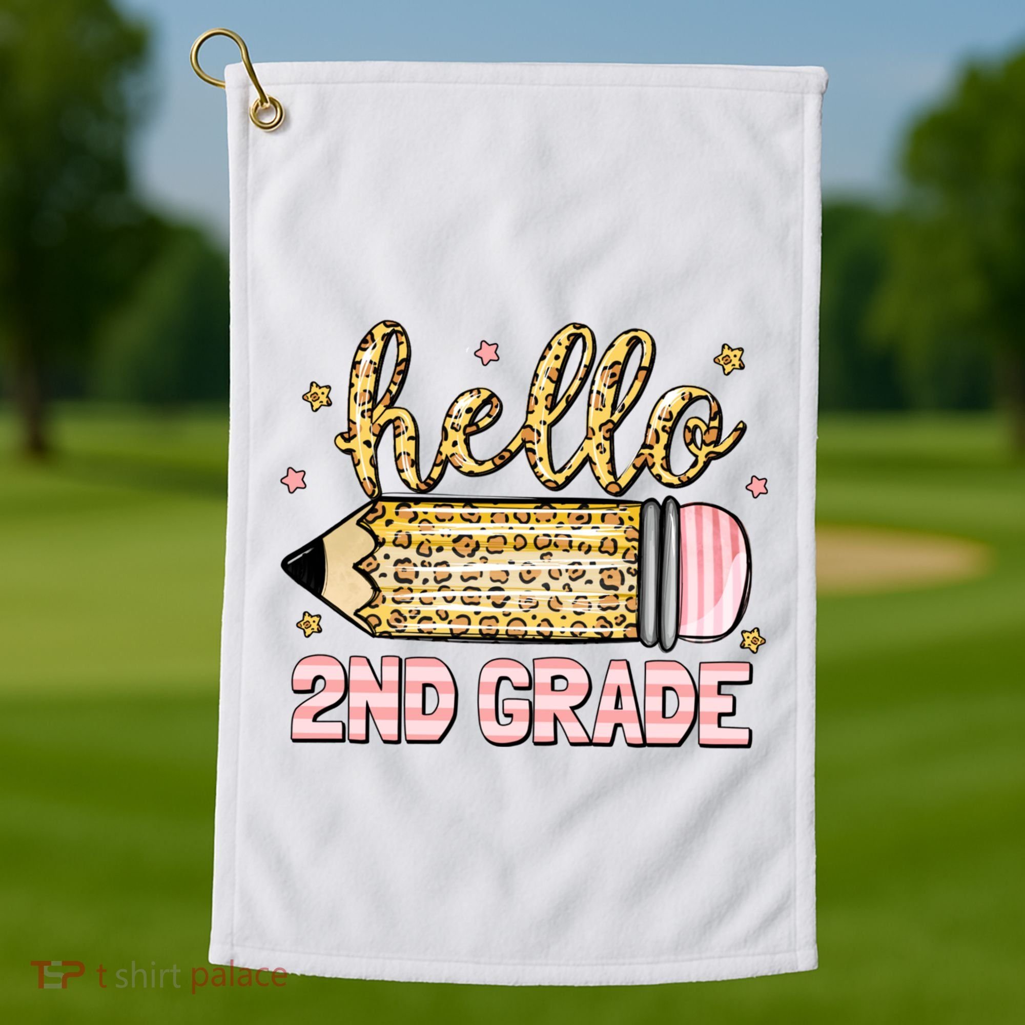 Back To School Hello Second 2nd Grade Leopard Pencil Girl Golf Towel