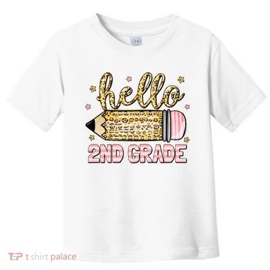 Back To School Hello Second 2nd Grade Leopard Pencil Girl Toddler T-Shirt