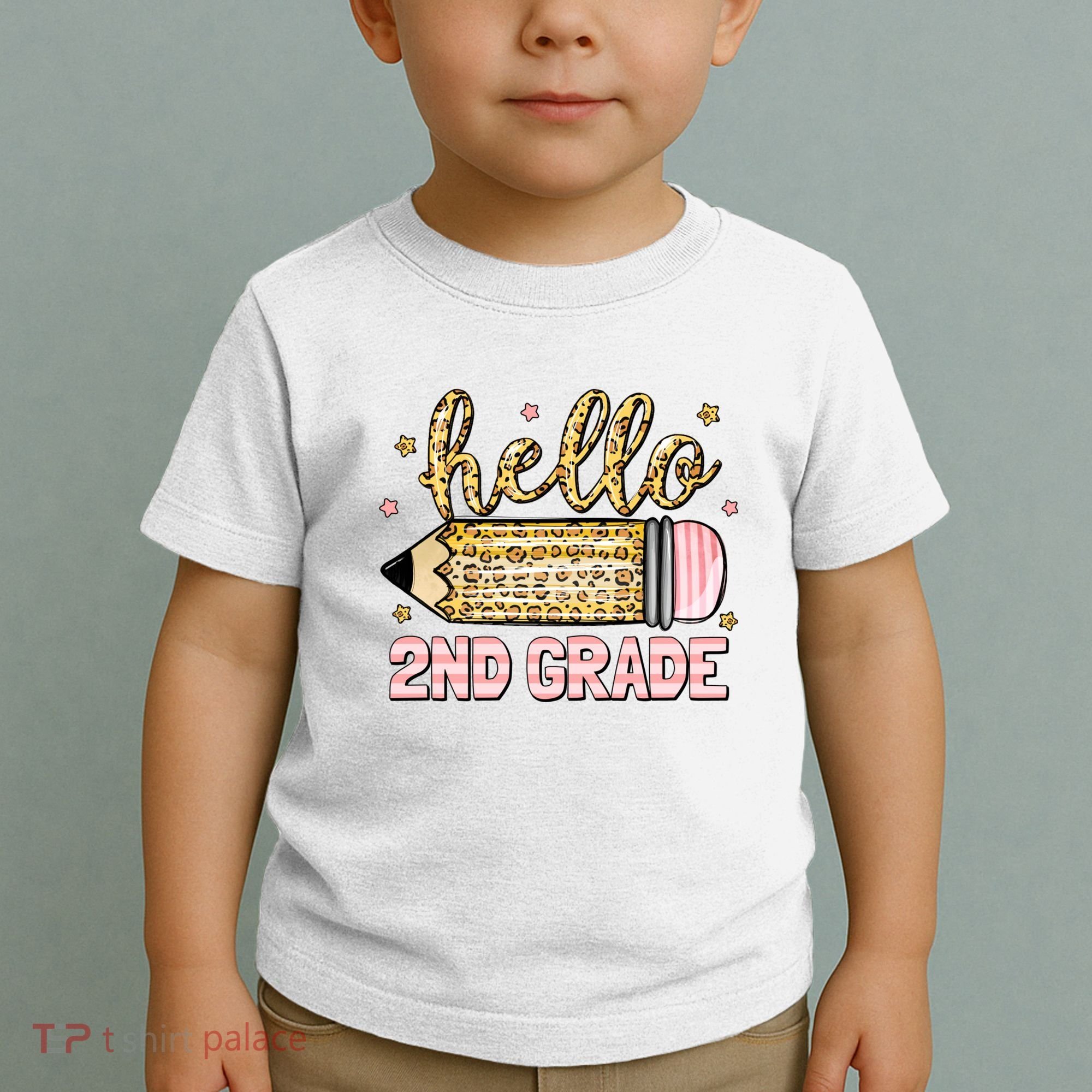 Back To School Hello Second 2nd Grade Leopard Pencil Girl Toddler T-Shirt