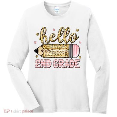 Back To School Hello Second 2nd Grade Leopard Pencil Girl Women's Long Sleeve Shirt