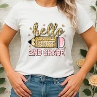 Back To School Hello Second 2nd Grade Leopard Pencil Girl Women's T-Shirt thumb 2