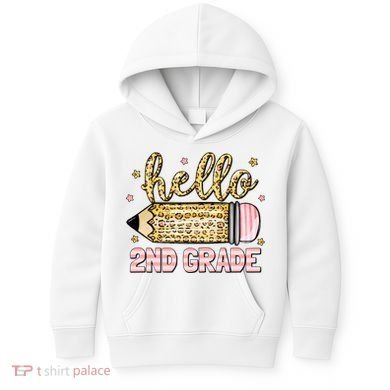 Back To School Hello Second 2nd Grade Leopard Pencil Girl Kids Hoodie