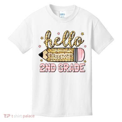 Back To School Hello Second 2nd Grade Leopard Pencil Girl Kids T-Shirt