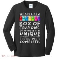 Back To School Teacher We Are Like A Box Of Crayons Kids Long Sleeve Shirt thumb 0