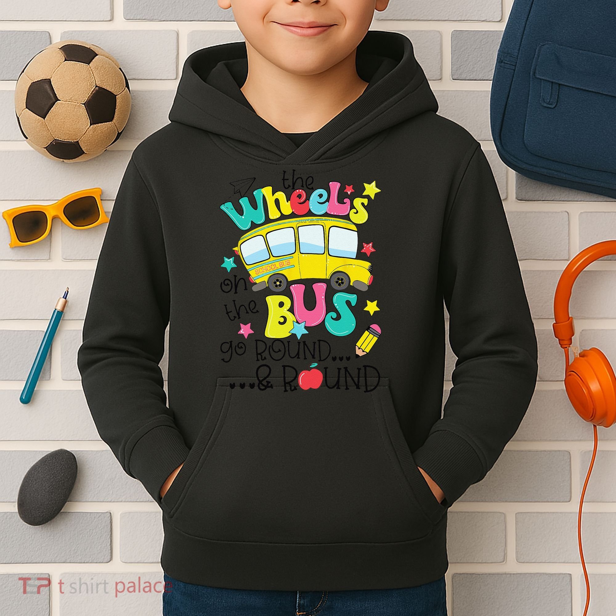 Back To School Funny The WHEELS On The BUS Kids Hoodie