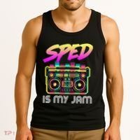 Back To School Retro Sped Is My Jam 80s Teacher Boombox Tank Top thumb 3