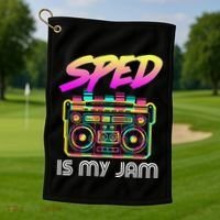 Back To School Retro Sped Is My Jam 80s Teacher Boombox Golf Towel thumb 1