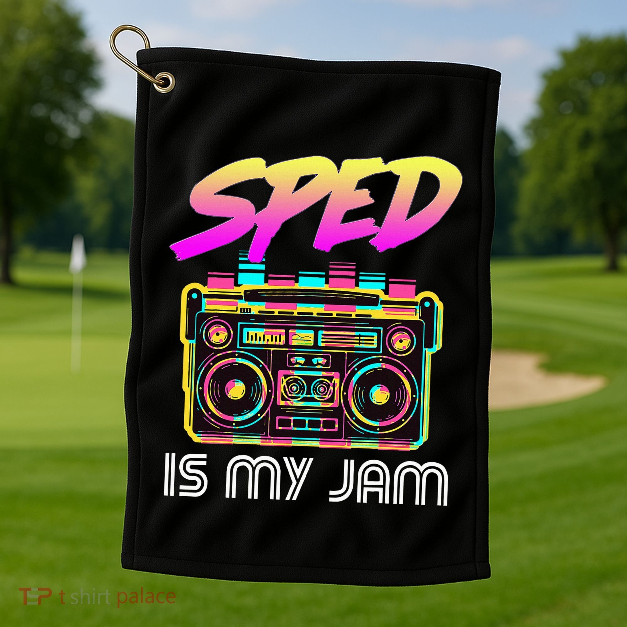 Back To School Retro Sped Is My Jam 80s Teacher Boombox Golf Towel