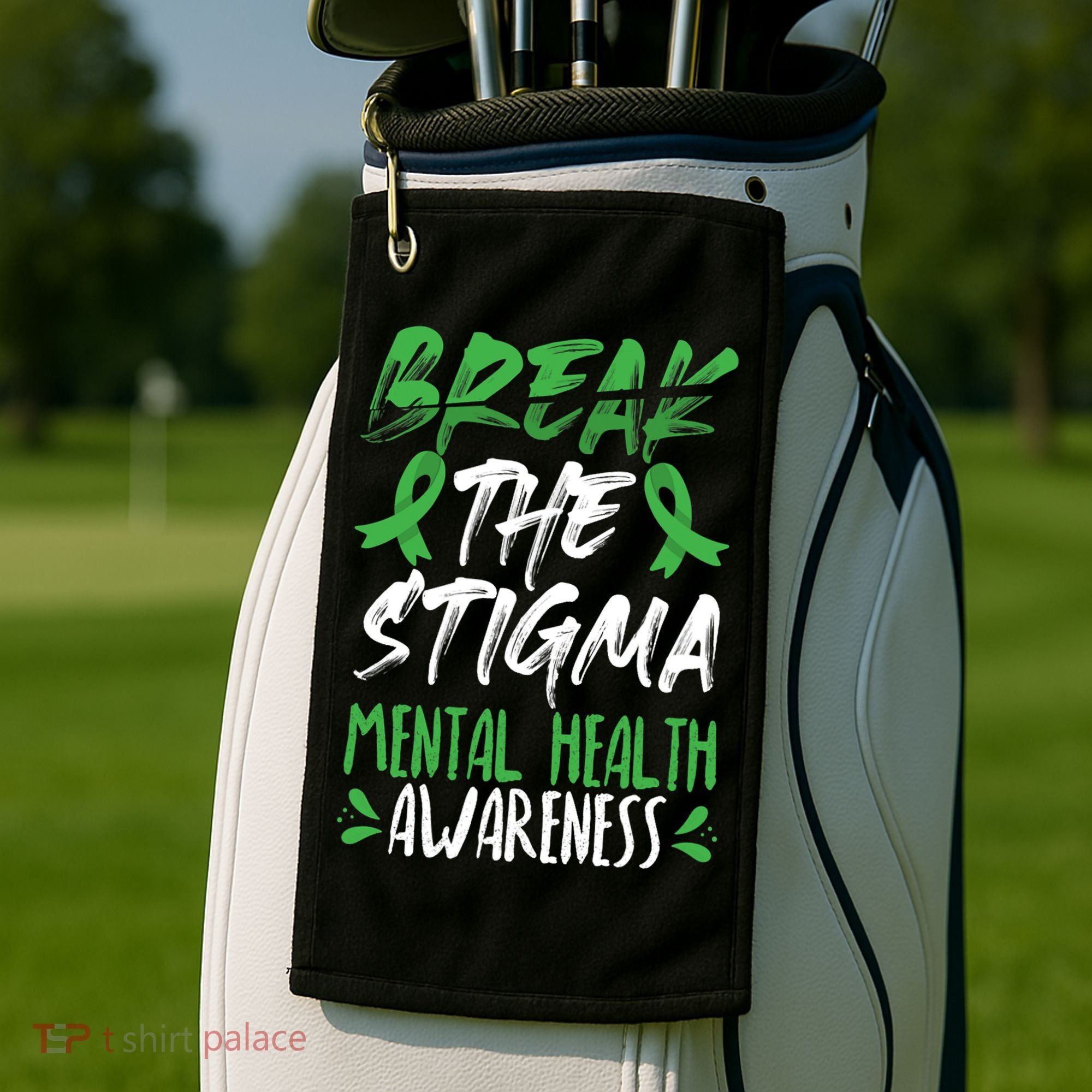 Break The Stigma Green Mental Health Awareness Golf Towel