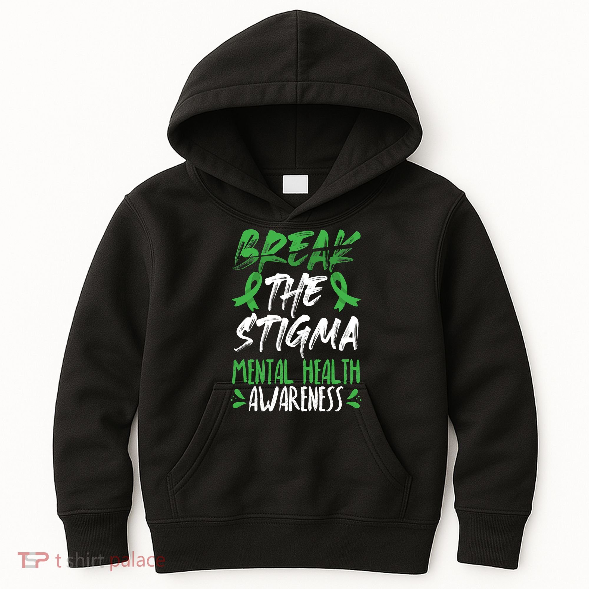 Break The Stigma Green Mental Health Awareness Kids Hoodie